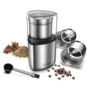 Electric Coffee & Spice Grinder, Dual Stainless Bowls, One-Touch Operation